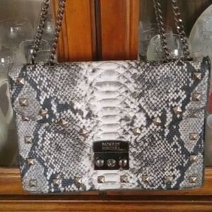 Badgley Mischka leather snakeskin Studded adjustable chain strap bag